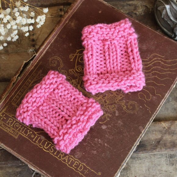 Hand Knit Fingerless Gloves, Armwarmers in Pink, One of a Kind - Picture 7 of 10